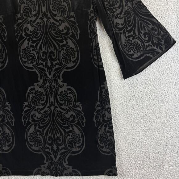 Y2k Velvet Burnout Dress 10 Black Witchy Dark Romantic Feminine Bell Sleeves - Picture 4 of 10